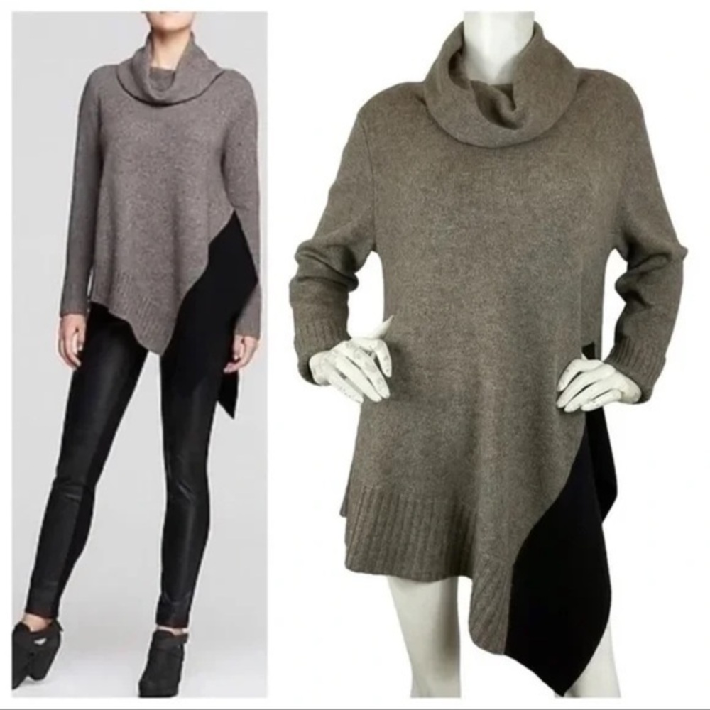 Eileen Fisher Womens Cowl Neck Poncho Sweater Yak Wool Asymmetrical Hem Sz med